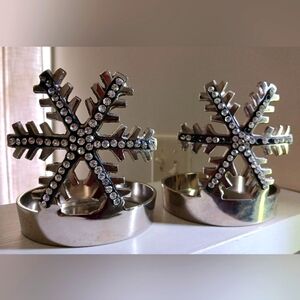 Snowflake Candle Holders, Set of 2, Metal w/Rhinestone Embellishment